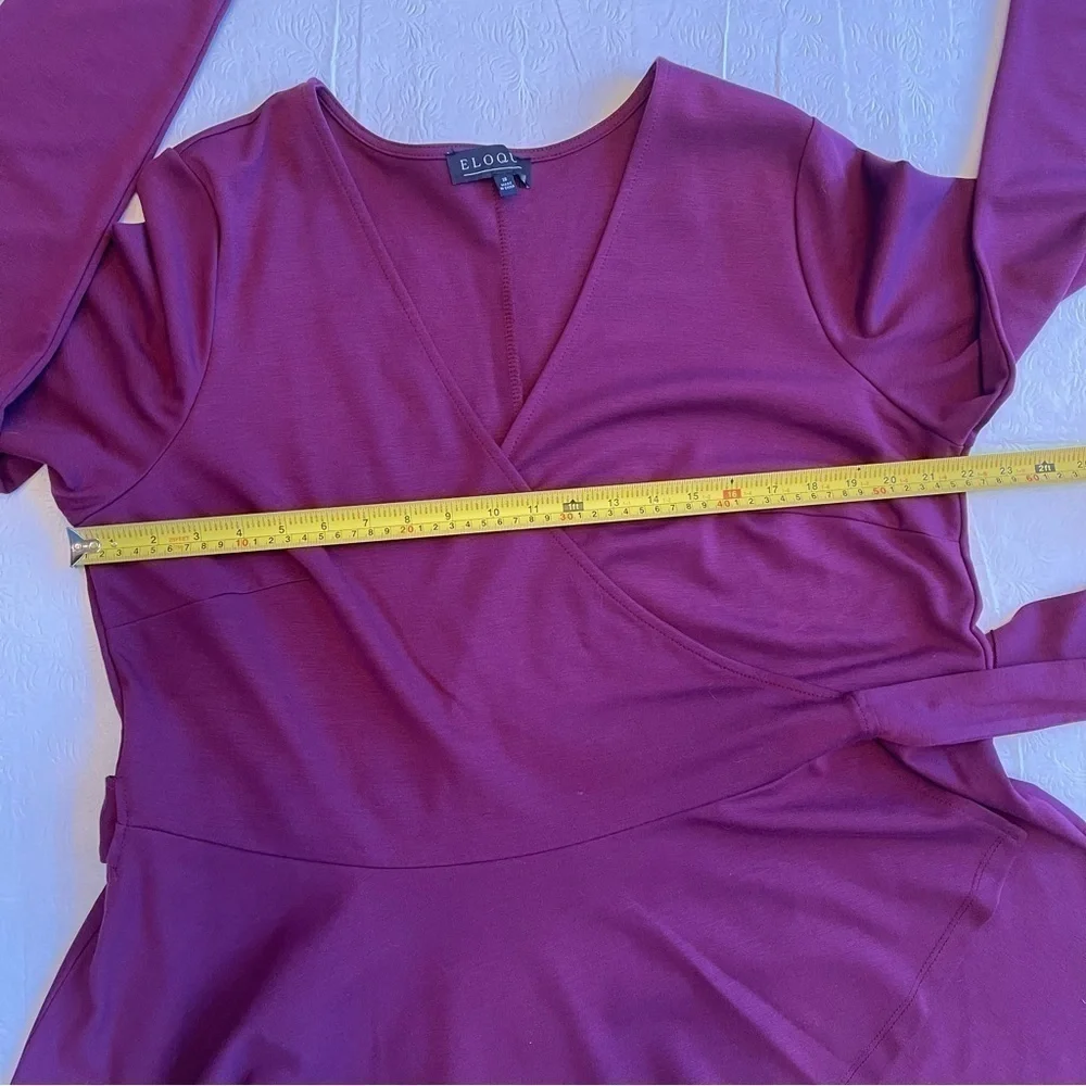 Eloquii Peplum Wrap Blouse V-Neck Long Sleeve Wine Maroon Adjustable 18